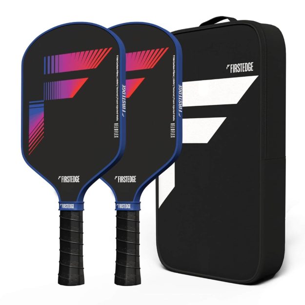 FirstEdge VeloFlex T700 RAW Carbon Fibre (Spin_Textured) Thermoformed Pickleball Paddle _ Carbon Friction Surface _ Elongated Handle Racket _ Cover Included (Set of Two)