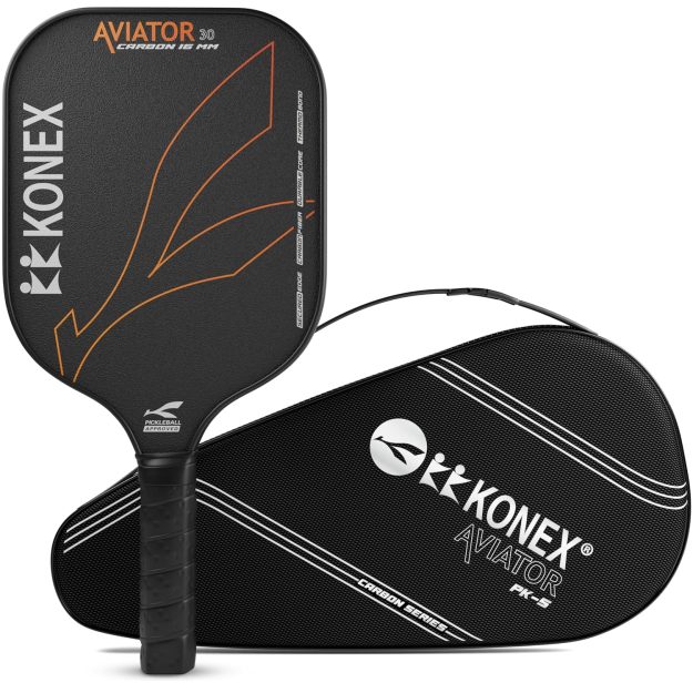 Konex 16mm Pickleball Paddle with Carbon Fibre Surface | Lightweight Durable Racket with Non Slip PU Comfortable Grip | Includes Sleeve Cover | Ideal for Effortless & Powerful Striking(Black & Orange)