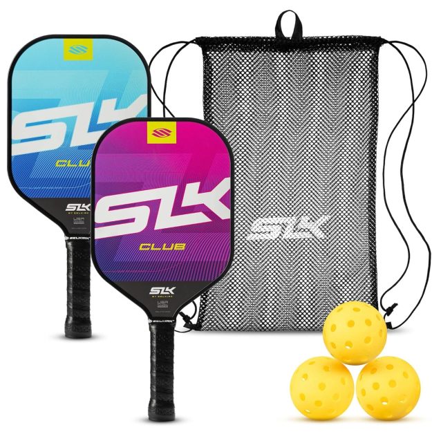 SLK Club Pickleball Paddle Bundle by Selkirk _ Graphite & Fiberglass Face _ SX3 Honeycomb Core _ Ultimate Starter Set _ 2 Lightweight Paddles _ 3 Hybrid+ Pickleballs _ 1 Mesh Sling Bag