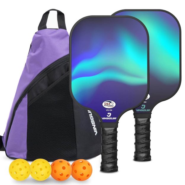 Vinsguir Pickleball Paddle - 2 Premium Graphite Rackets Honeycomb Composite Core with Cushion Comfort Grip & 4 Balls & Portable Racquet Bag (Blue)